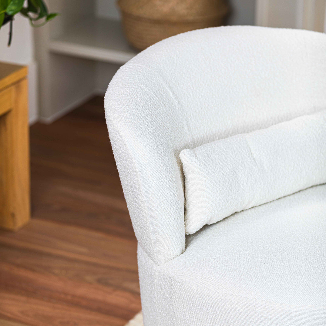 white boucle swivel chair accent