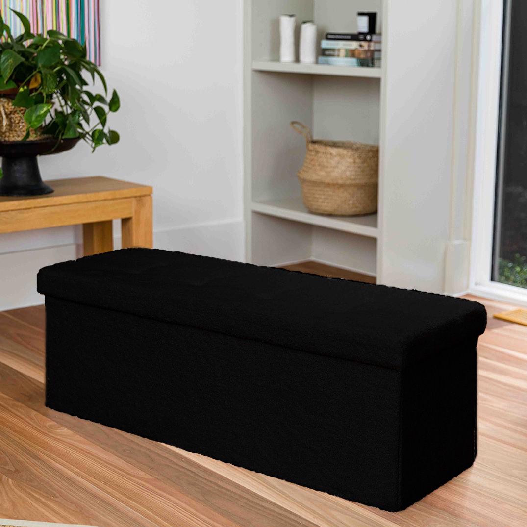 Large black trendy toy storage ottoman