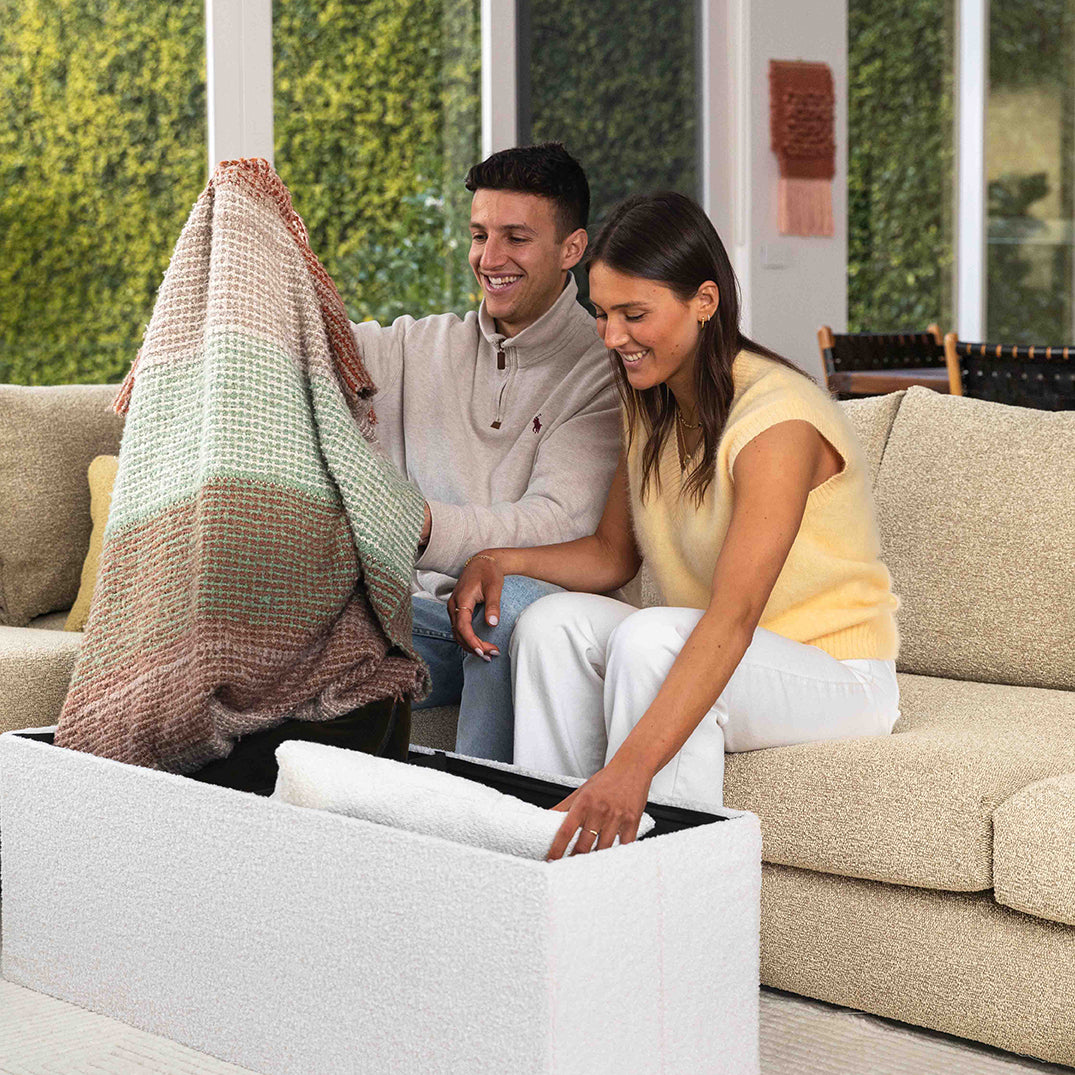 Large rectangle storage ottoman features