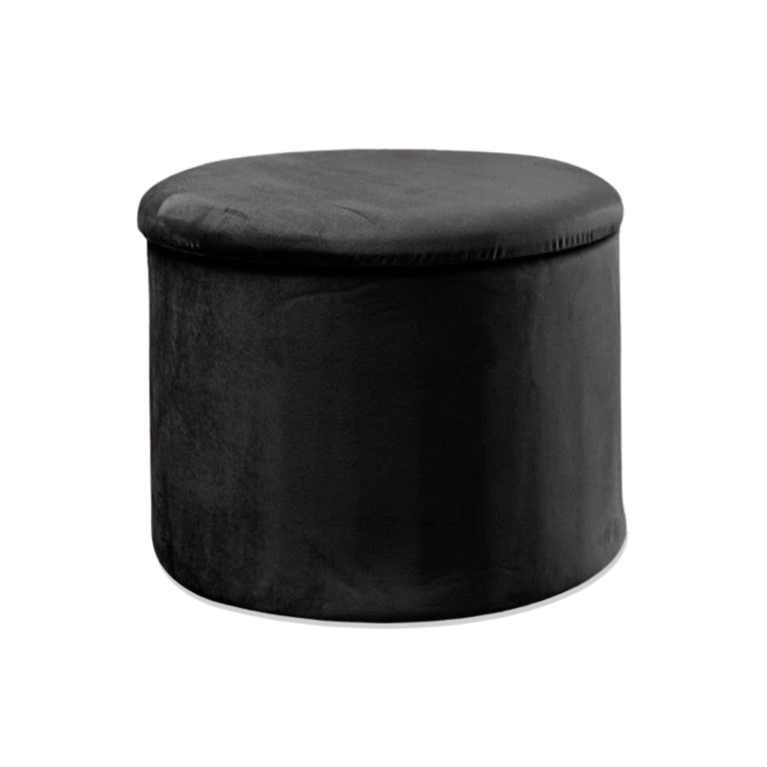 Small Circular Velvet Storage Ottoman - Footstool