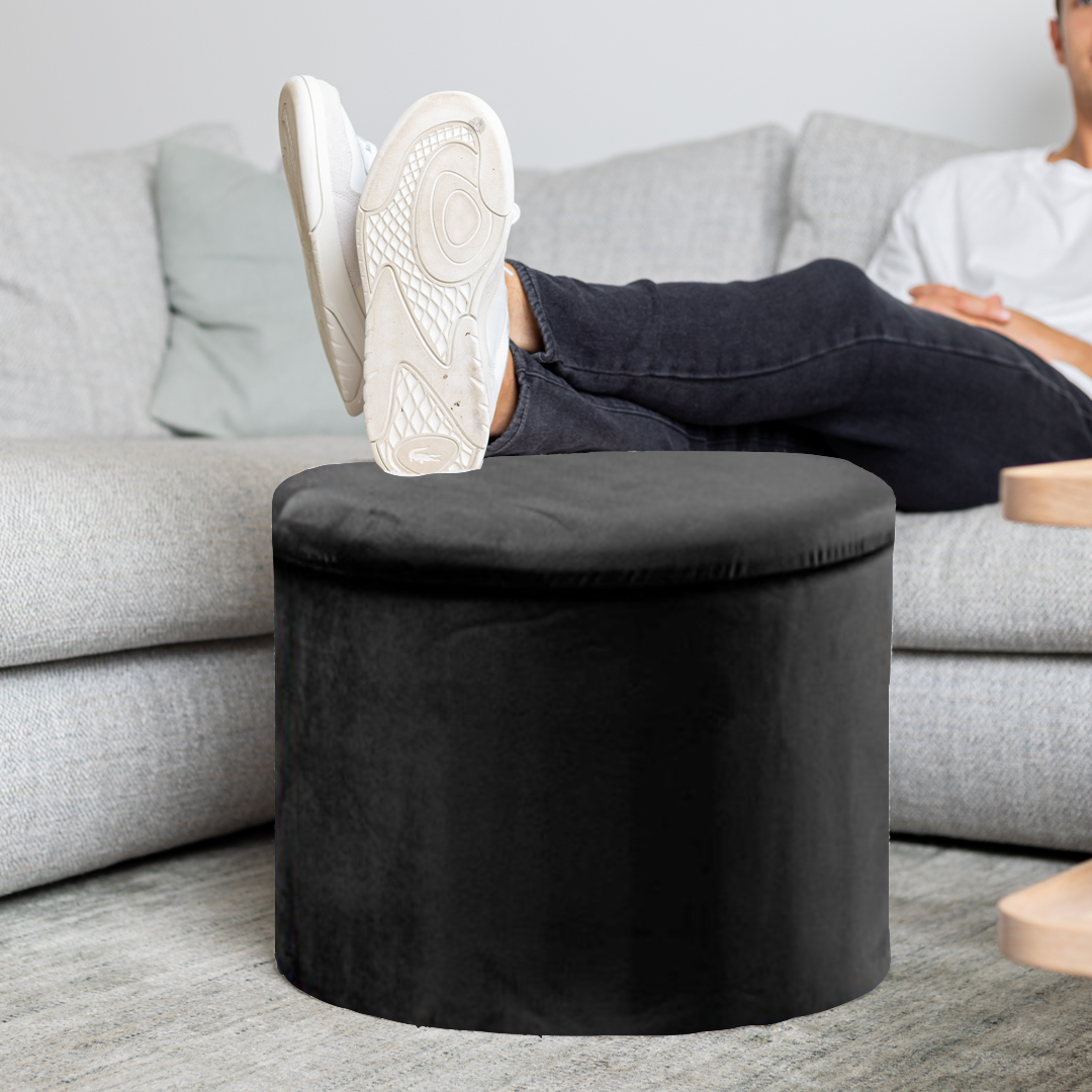 Small Circular Velvet Storage Ottoman - Footstool