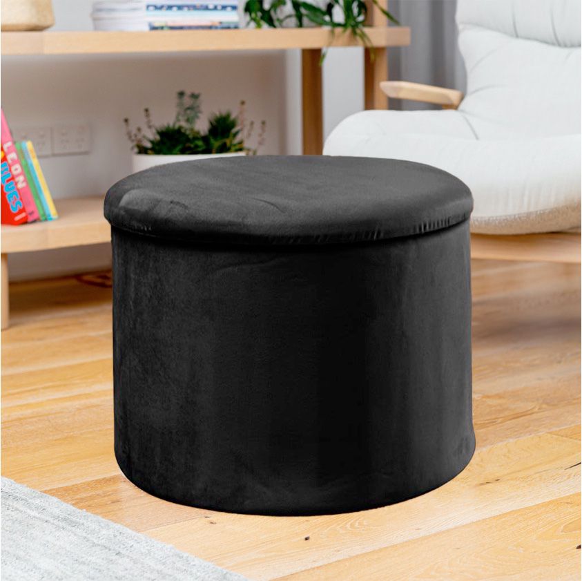 Small Velvet Black storage ottoman