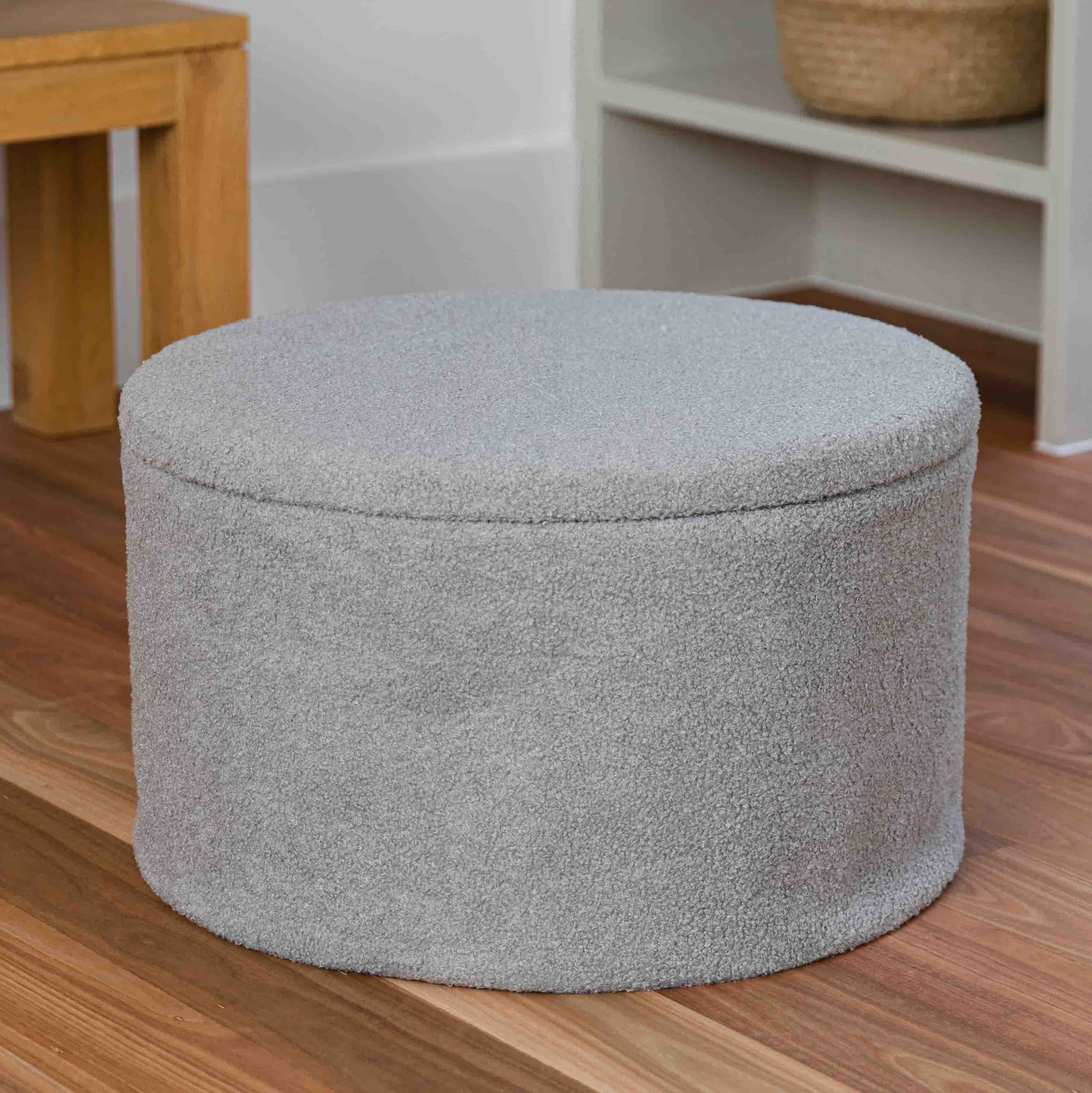 grey round storage ottoman