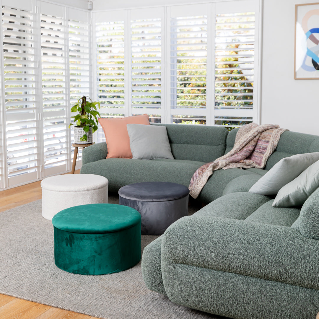 The Ottoman Shop White Circular Boucle Storage Ottoman Foot Stool - The Ottoman Shop