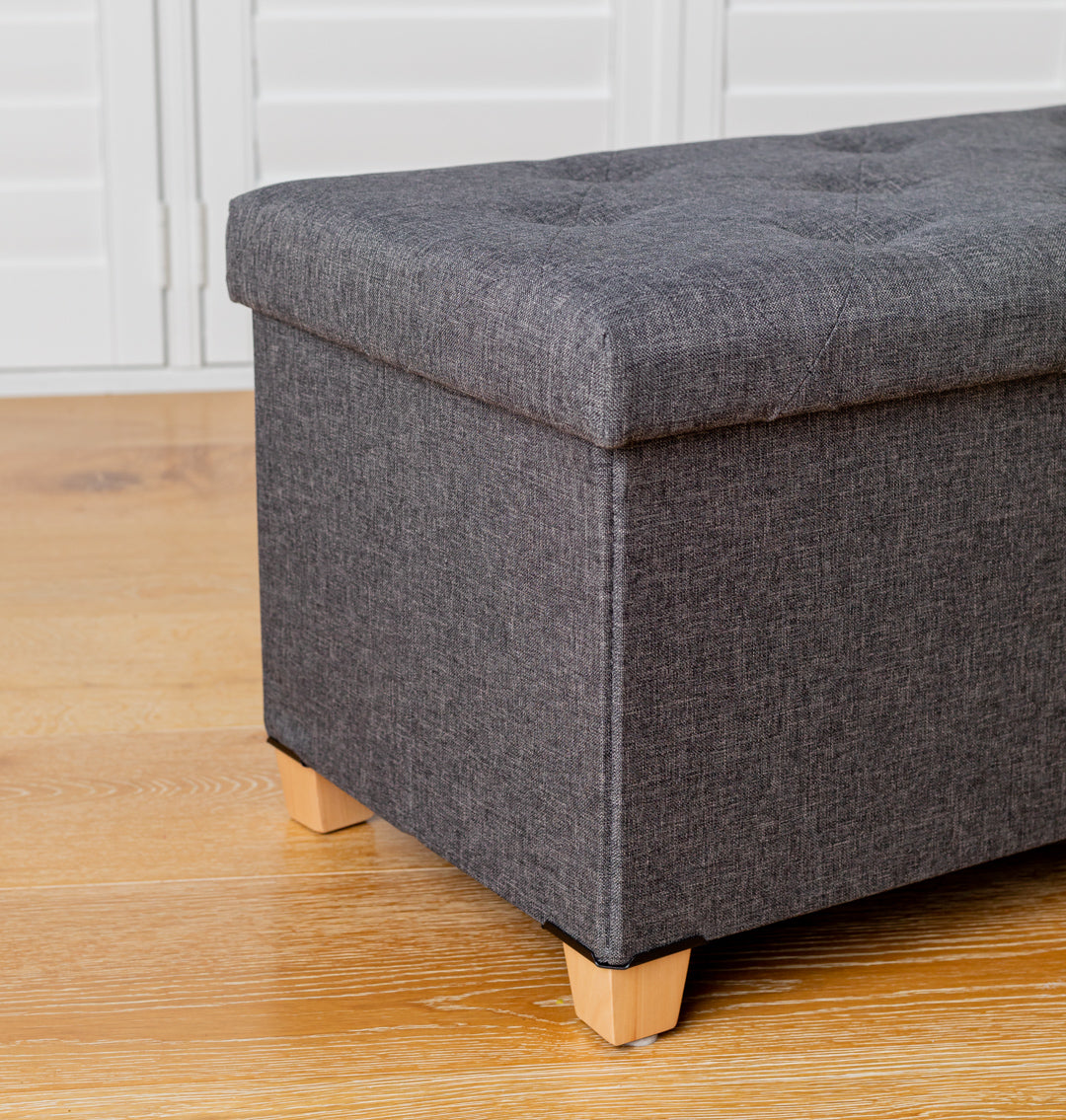 Charcoal Linen Large Storage Ottoman - Footstool Active