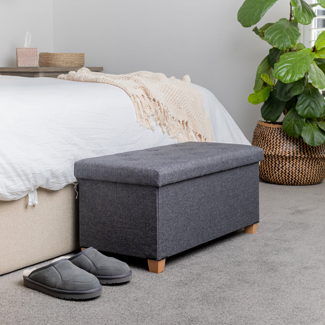 The Ottoman Shop Charcoal Storage Ottoman Linen Foot Stool - The Ottoman Shop