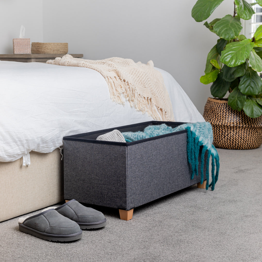 The Ottoman Shop Charcoal Storage Ottoman Linen Foot Stool - The Ottoman Shop
