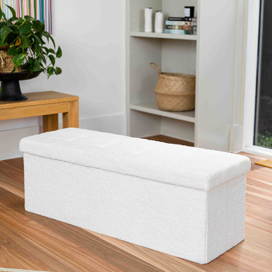 White Boucle Extra-Large Storage Ottoman - Footstool