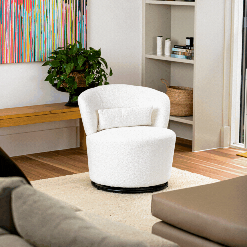 360 degree boucle swivel chair