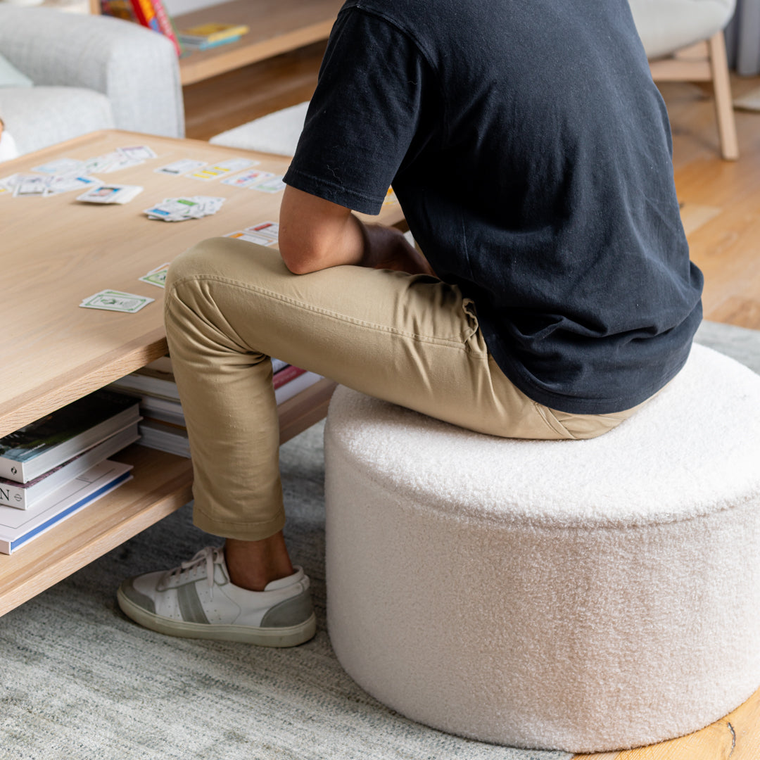 White Boucle Large Circular Storage Ottoman - Footstool