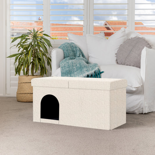 Large White Boucle Pet Ottoman For Dogs and Cats
