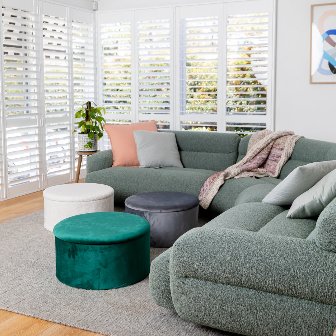 Green Large Velvet Circular Storage Ottoman - Footstool