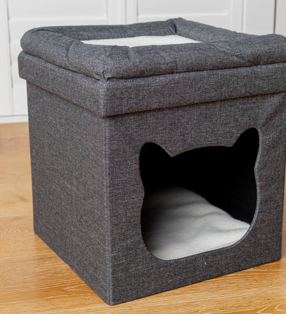 Small Charcoal Pet Ottoman For Cats