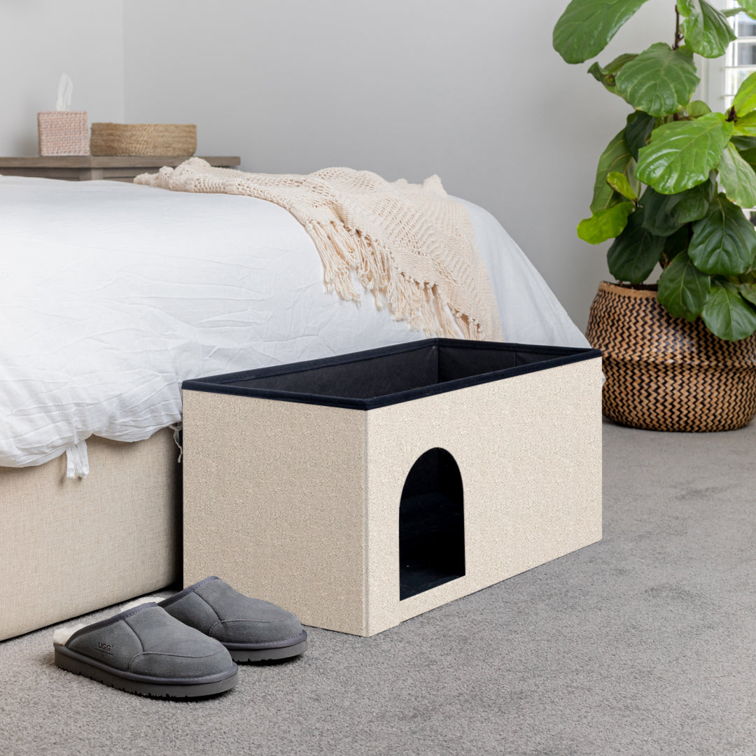 Large White Boucle Pet Ottoman For Dogs and Cats