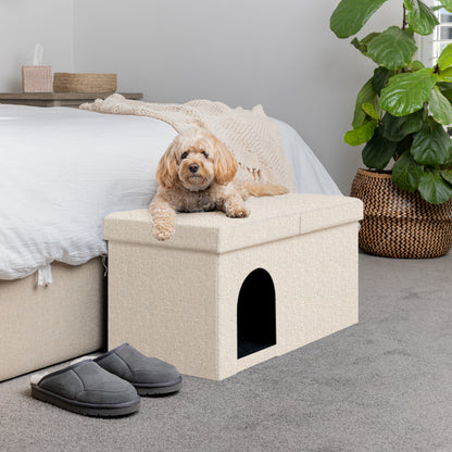 Large White Boucle Pet Ottoman For Dogs and Cats