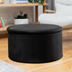 Black Large Velvet Circular Storage Ottoman - Footstool