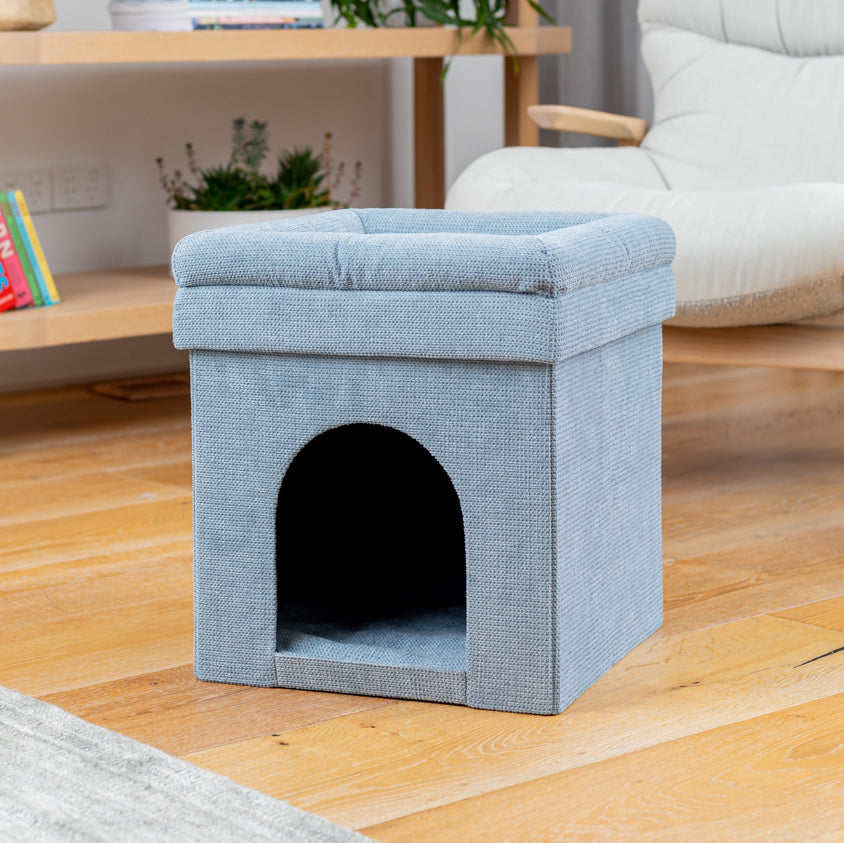Small Blue Pet Ottoman For Dogs and Cats