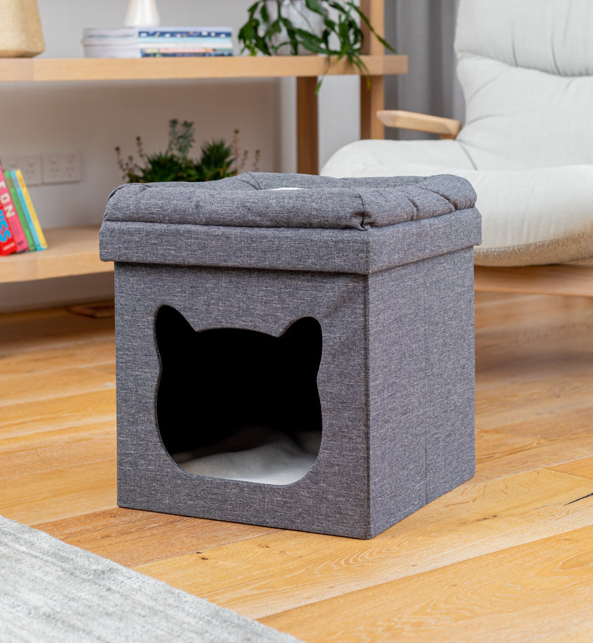 Small Charcoal Pet Ottoman For Cats