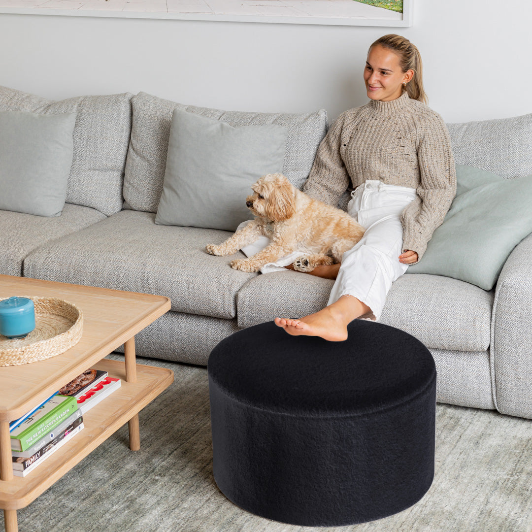 Dicor black boucle storage ottoman living room