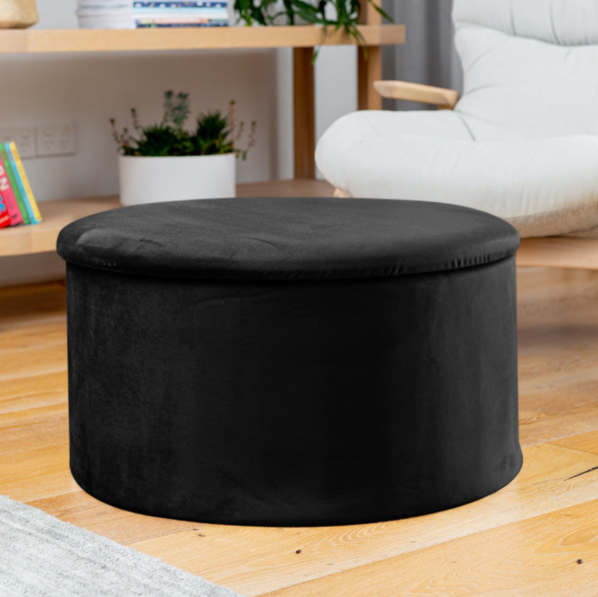 Dicor black velvet large storage ottoman