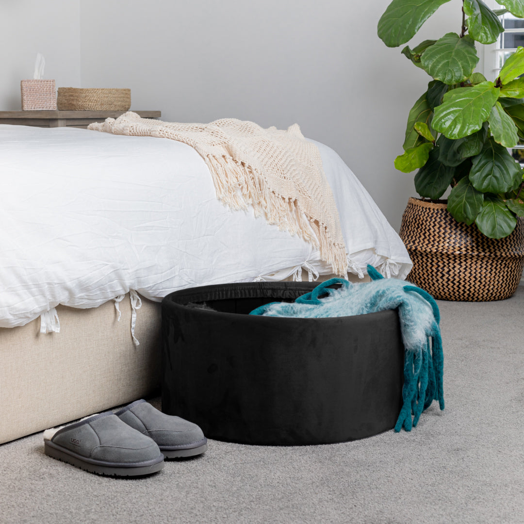 Dicor black velvet storage ottoman
