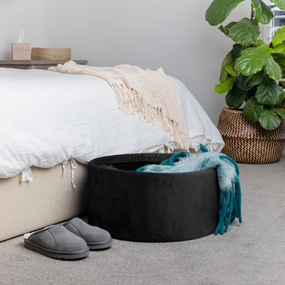 Dicor black velvet storage ottoman